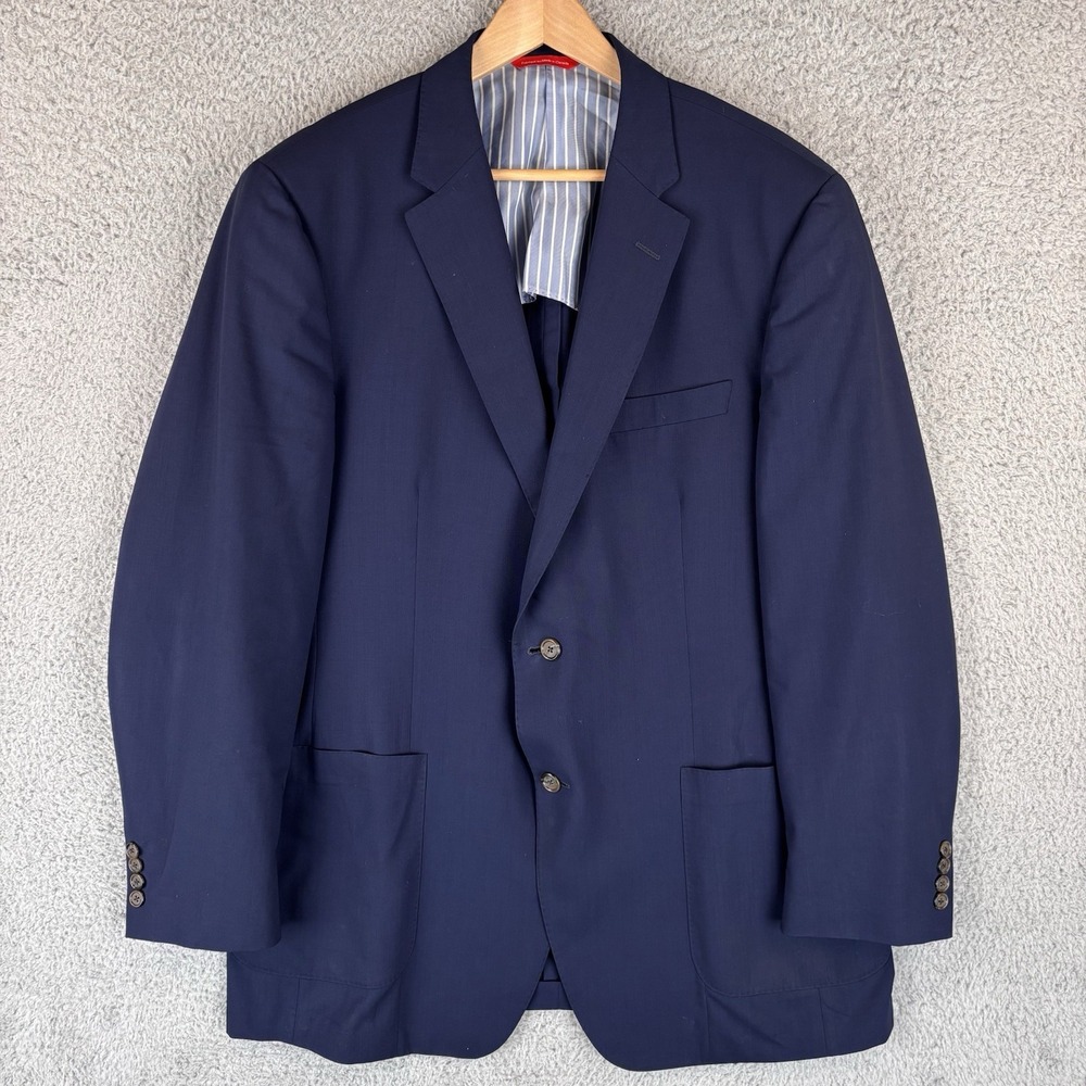 Samuelsohn Performance Blazer‎ Mens 46 Tall Navy 100% Wool Sport Coat Jacket